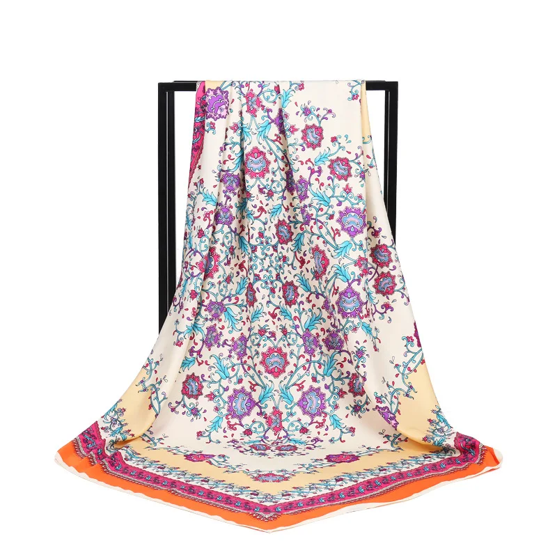 

New Arrival Fashion Women soft satin brand scarf / flower Printing quare twill silk scarves 100cm / Gifts Wholesale