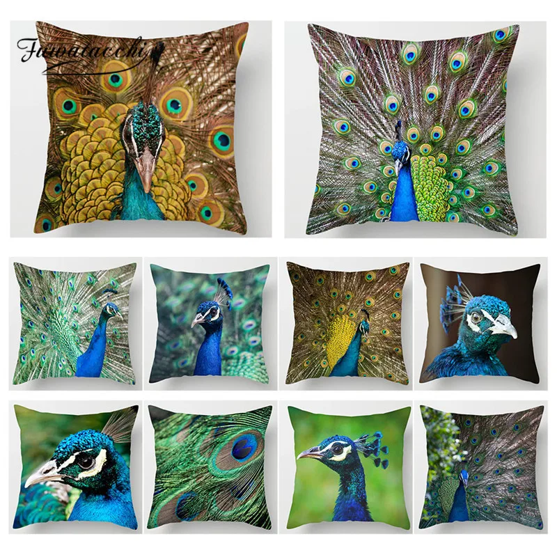 

Fuwatacchi Home Decor Pillowcase Peacock Cushion Cover Animal Print Chair Sofa Home Living Room Decorative Throw Pillows Cover