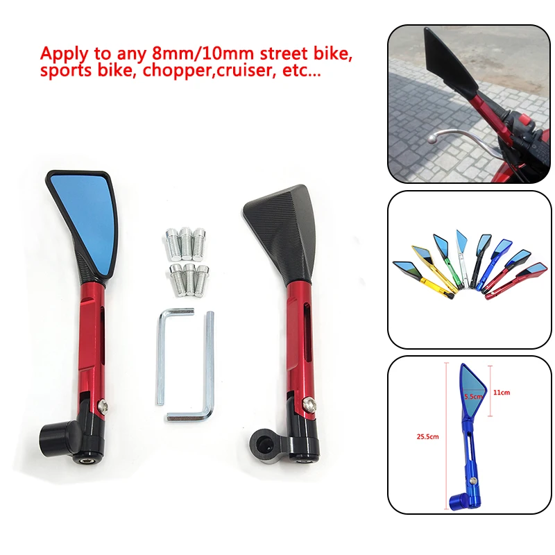 Free Shipping CNC Motorcycle Rearview Side Mirrors Smoked Blue Glass Rear View Mirror Street Dirt  Scooter Bike Chopper Cruiser (1)
