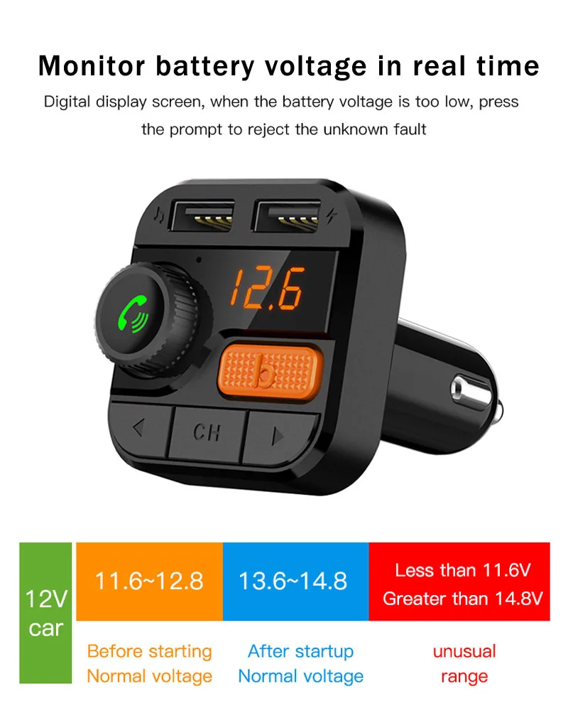JaJaBor FM передатчик Беспроводной Громкая связь Bluetooth автомобильный набор, свободные руки Bluetooth 5,0 автомобиля MP3 музыкальный плеер Поддержка Напряжение обнаружения