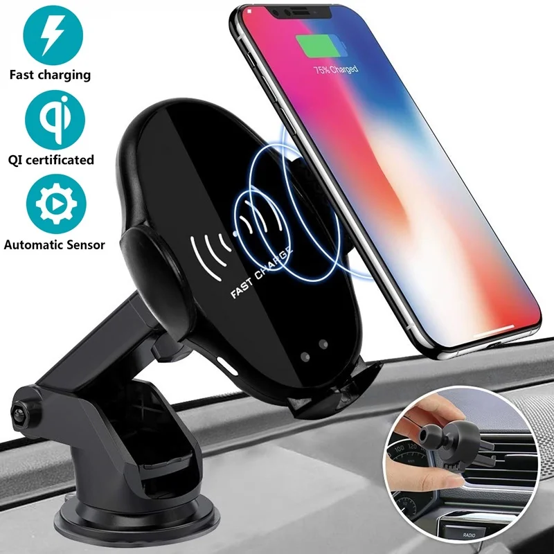 

New Automatic Car Phone Holder For Iphone X XS XR 8 Car Qi Fast Wireless Charger For Huawei Xiaomi Support Smartphone Voiture