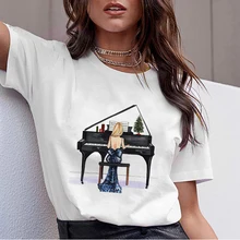 Ropa de Mujer 2019, Camiseta Harajuku para Mujer, Camiseta con gráfico de Piano para jugar, ropa de calle, Tops coreanos, Camiseta Vintage informal para Mujer