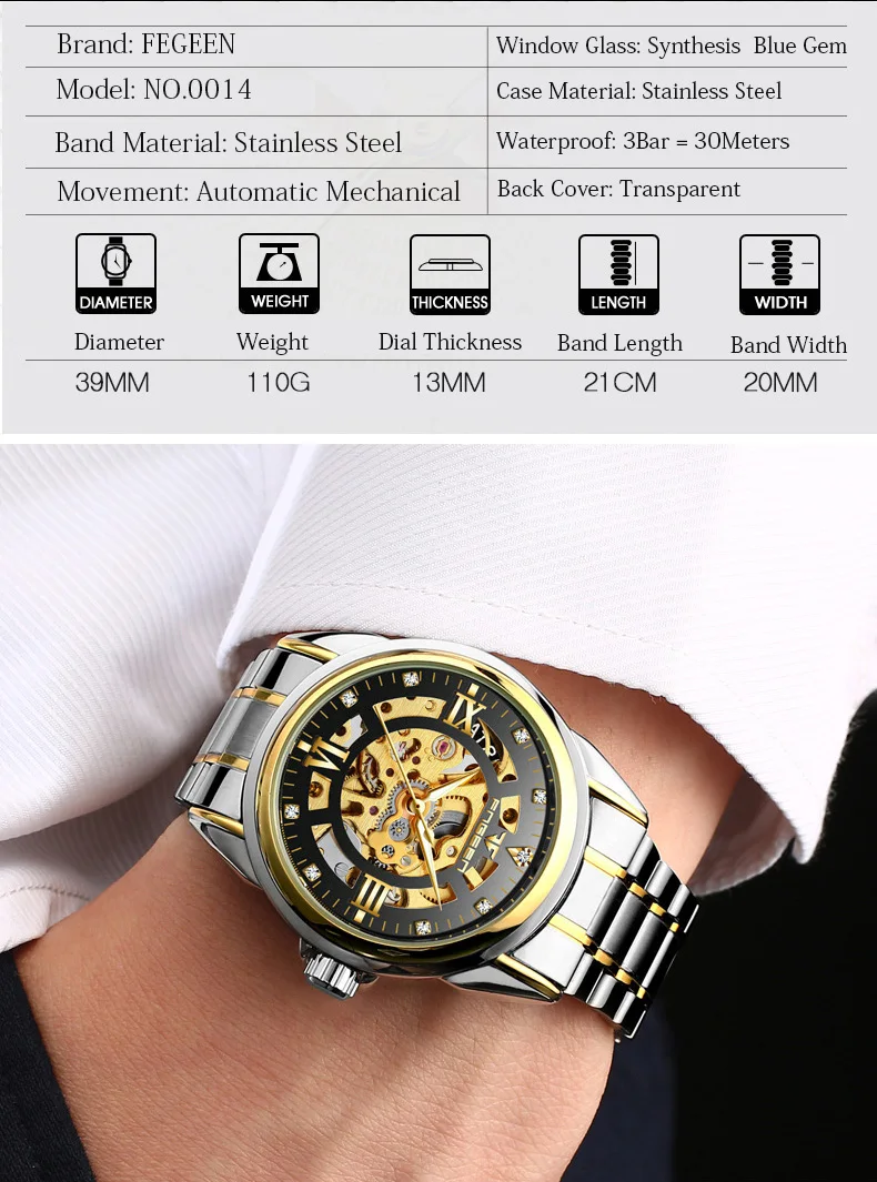 التلقائي ووتش الرجال ساعة الجوف خارج حجر الراين الهيكل العظمي للماء ساعات آلية erkek كول الساعاتي relogio automatico 8805-2