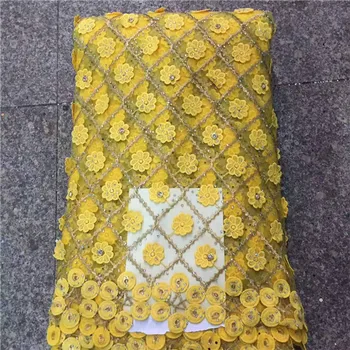 

Nigerian Lace yellow Bridal Swiss Voile High Quality Guipure French Lace Fabric With Beads Embroidered African Lace Fabric Tulle