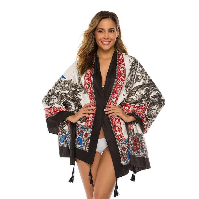 New Summer Women Beach Skirts 2019 Long Hippie Flowers Printed Elastic Waist Beach Towel Cloak Skirt #E11 (35)