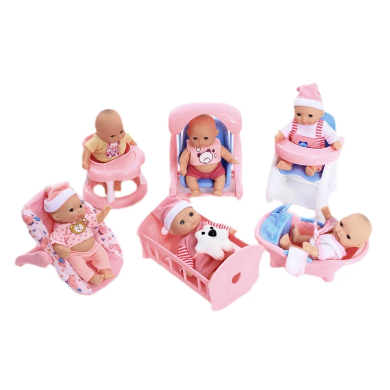 

Jimusuhutu 5inches Super Fashion Vinyl Silicone Fun Play Newborn Baby Doll with 6 set Accessories Gift Toy for Girl Cute Playset