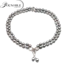 Настоящее роскошное двойное серое жемчужное ожерелье для женщин, модное колье, подарок на день рождения, ожерелье из пресноводного жемчуга