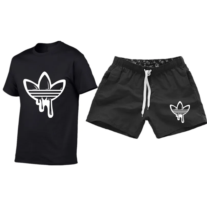 

New summer Men Brand Clothing 2019 T-shirt+shorts Men's Sets Print Two piece suit Men Sportswear Tracksuit Gyms shorts Sets hot
