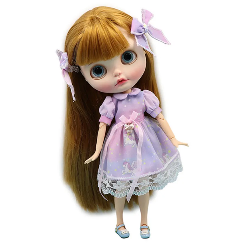 

Blyth Doll Clothes Dream Princess Purple Lace Dress with Bow Headwear 1/6 Doll Normal Joint Azone Licca Icy Dolls Accessories