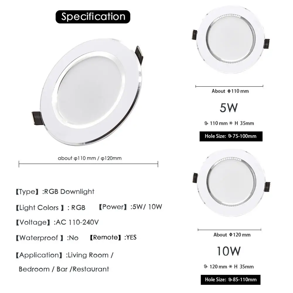 Rgb LED-светильник утопленный потолочный светильник красочный Точечный светильник шарик регулятора Крытый AC 110 220V 240V бар КТВ Гостиная