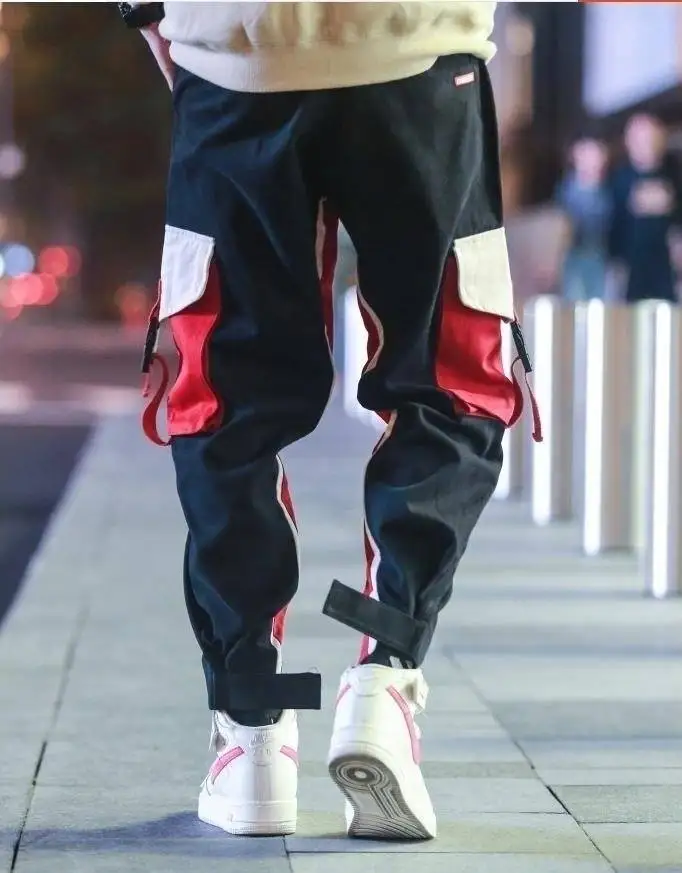 Мужские брюки-шаровары в стиле хип-хоп; повседневные брюки; мужские брюки для бега; модные повседневные брюки; уличные брюки с боковыми карманами