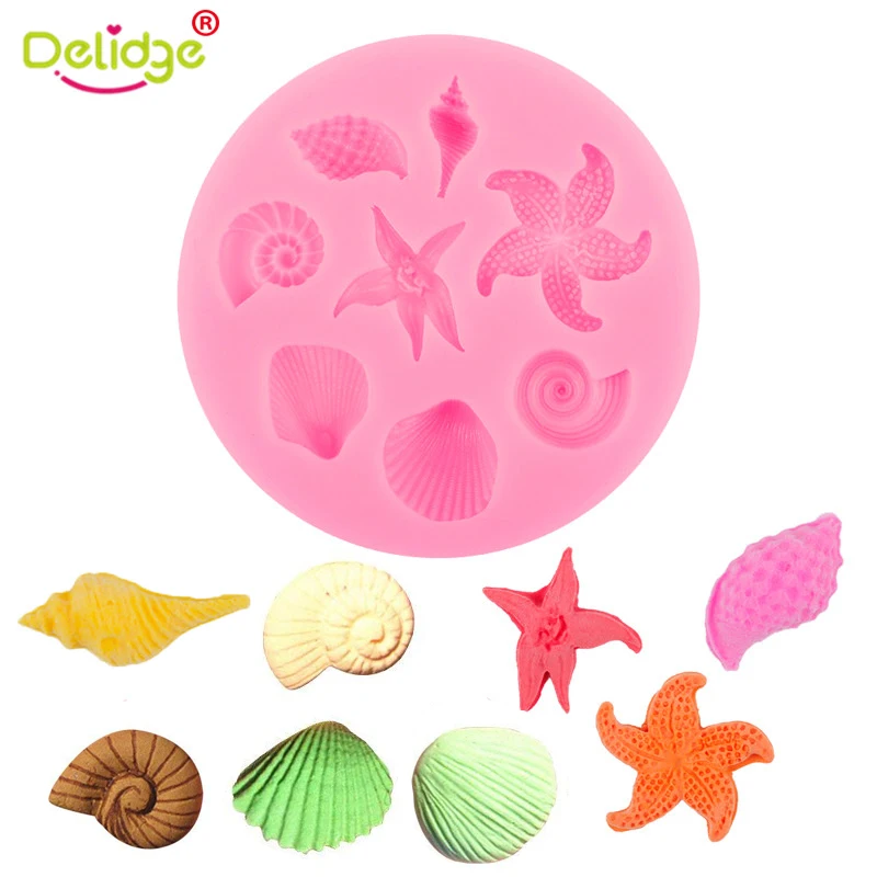 

Marine Life Shells Conch Starfish Silicone Mold DIY Fondant Baking Mat Sea Star Decorating Tools for Kid Wedding Party Accessory
