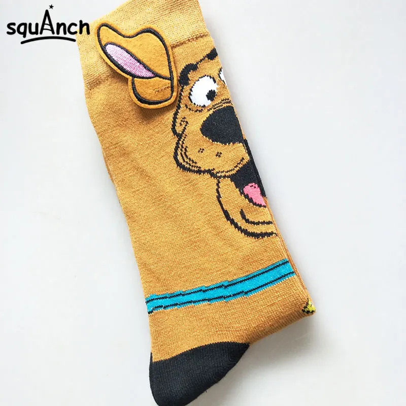 Men Crew Socks Cartoon Yellow Dog Ears Adult Stockings Casual Winter Spring Funny Cute Soft Breathable Street Wear Wholesale