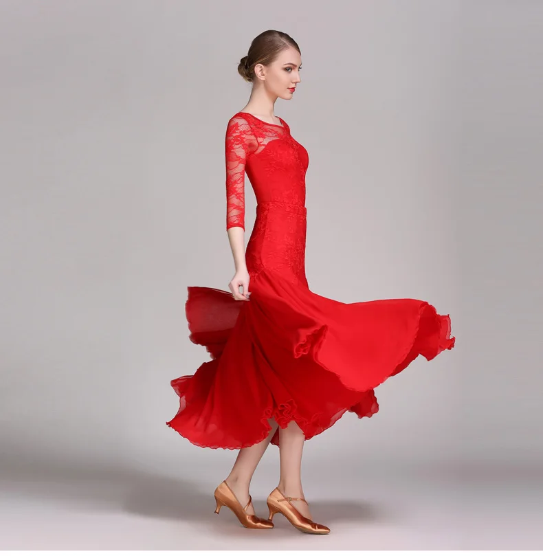 Новинка 2017 современный balllroom Танцы платье Кружевное боди и комплект с юбкой для леди Бесплатная доставка