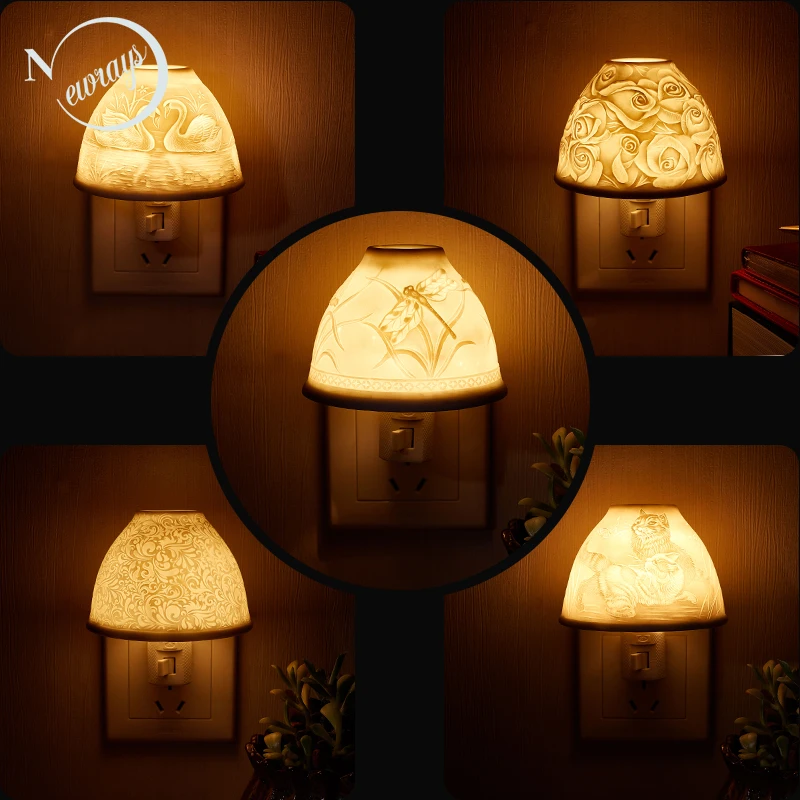 Brief ceramic white animal relief LED night light sleeping children's