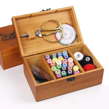 

Multifunction classical Wooden Sewing Kit Needle Thread Needle Thread Scissor Organizer Medicine Container Organizer Storage Box