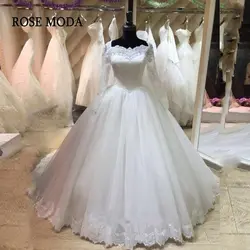 Розовое свадебное платье принцессы с длинными рукавами 2019 Кружевное Свадебное бальное платье с длинным шлейфом