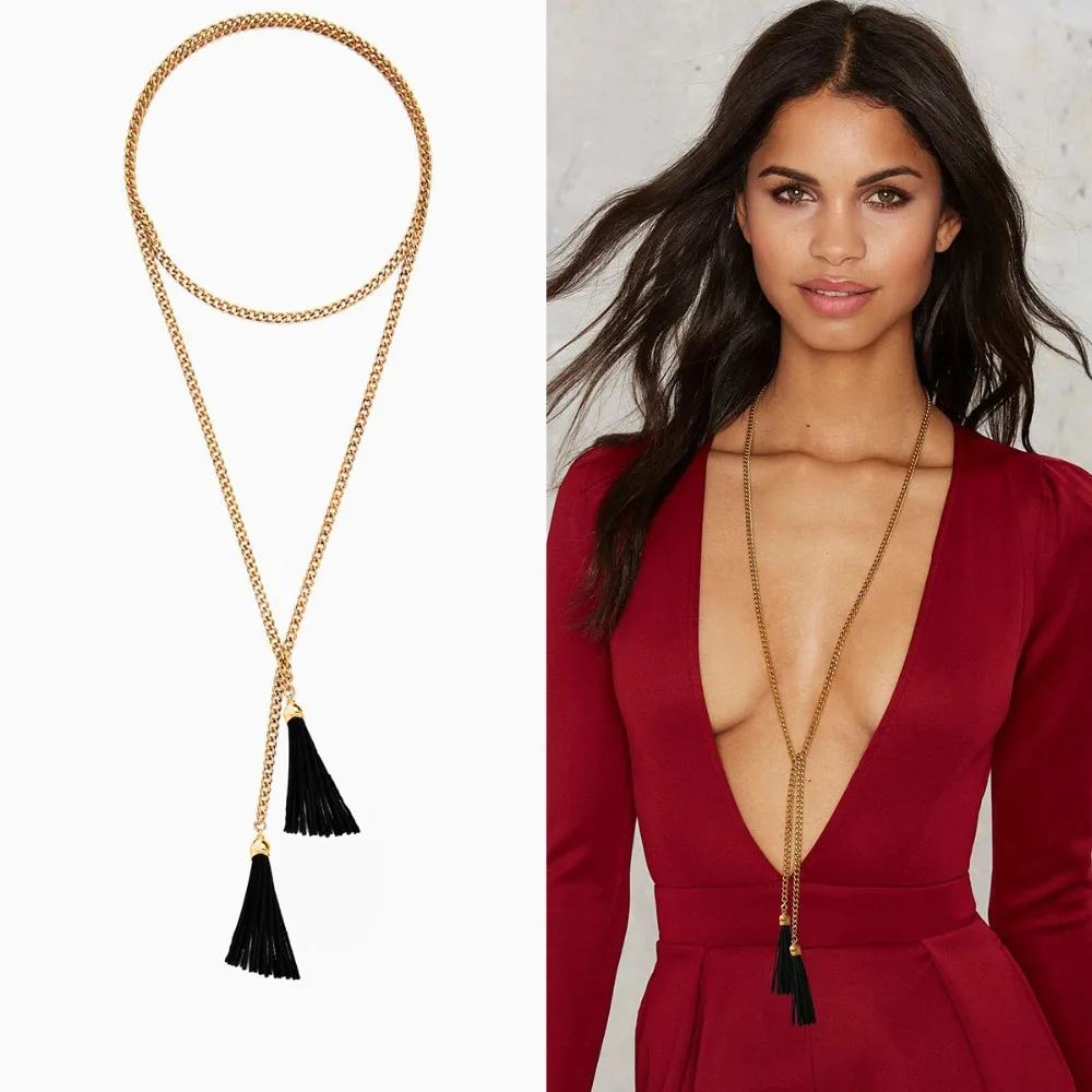 

Trendy Double Layer Gold Rope Link Length 110cm Winter Sweater Accessories Fashion DIY Tassel Korean Velvet Pendant Neck Bijoux