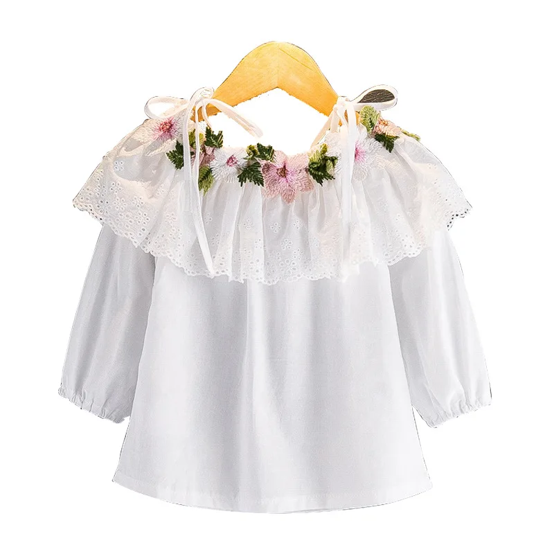 Baby Girls Tops Blouse Fashion Spring Flower Embroidery Strapless Shirt