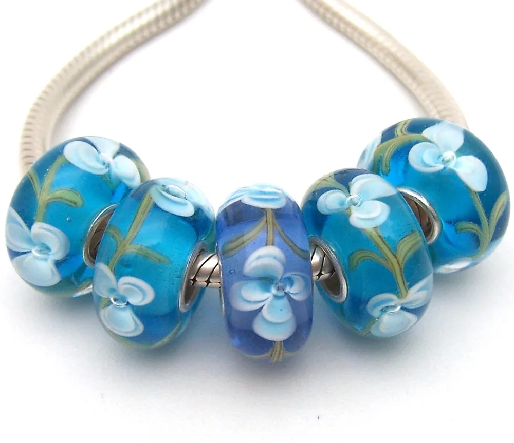 

SBJWG698 5PCS 100% S925 Sterling Silver Beads Murano Glass beads Fit European Charms Bracelet charms diy jewelry Lamp work