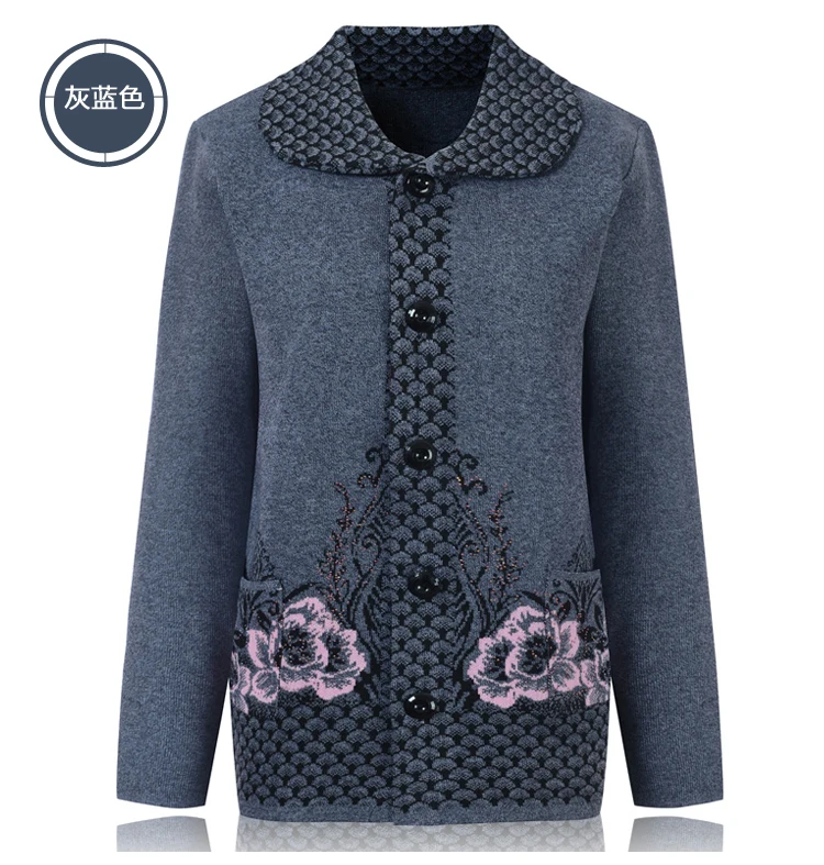 2018 60 lavande Personnes Chemise rose Femmes Chandail Revers Bleu Mère Femelle Installé Printemps année rouge Âgées vieux gris pourpre De 70 Les Chez vert NO8nwvm0