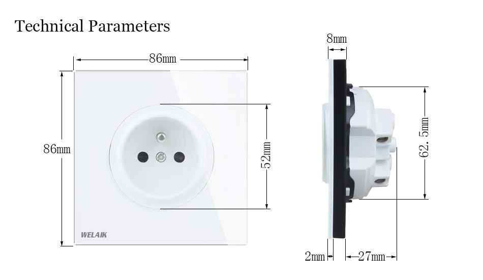 WELAIK закалка-стеклянная панель-Франция Wall-Power-Socket-16A Великобритания-стандарт B18FW