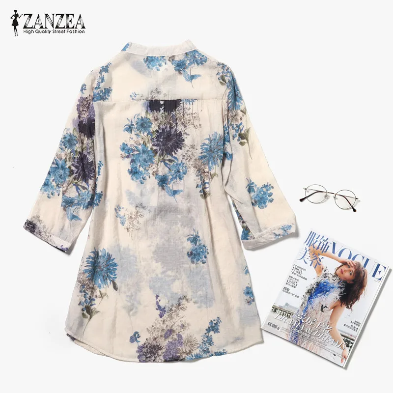 ZANZEA 2018 Women Blouses Casual Vintage Floral Printed Long Tops Fashion V Neck Button Linen Shirts Plus Size Blusas Femininas ZANZEA 2018 Women Blouses Casual Vintage Floral Printed Long Tops Fashion V Neck Button Linen Shirts Plus Size Blusas Femininas
