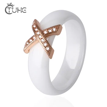 

Rose Gold Color Ceramic Rings With Austrian Crystals Fashion anelli X Cross Ring bague Engagement anillos anel Rings for Women
