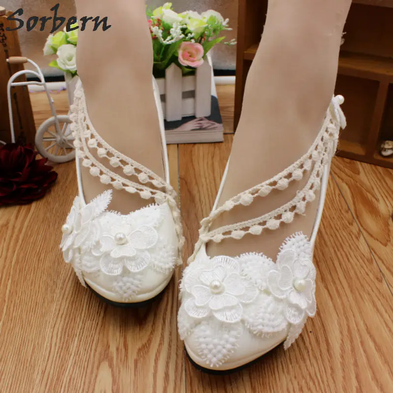 

Sorbern Elegant Wedding Shoes 8Cm High Heels Platform White Shoes Woman Wedding Pointed Toe Heels Small Size 34 Chinese Shoe
