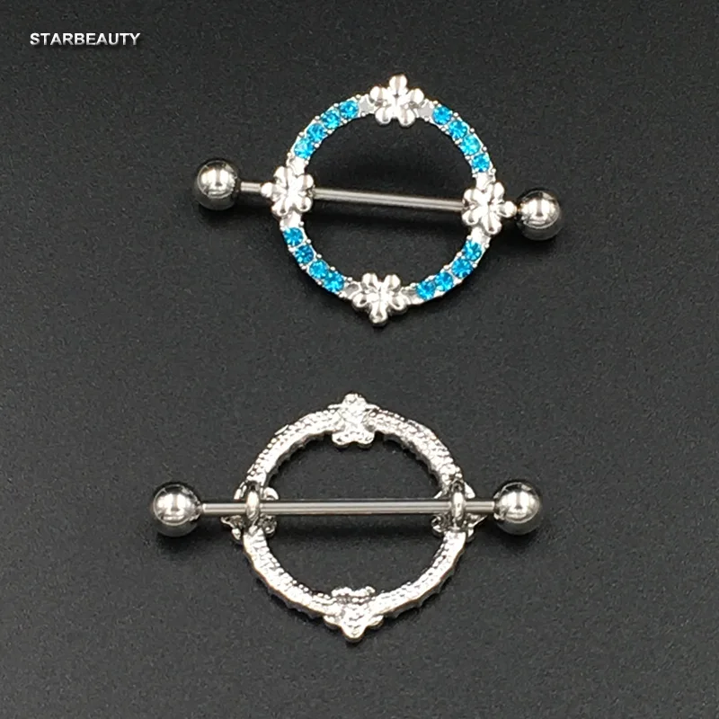 

1 Pair 14G Lake Blue Snow Crytal Nipple Piercing Mamilo Sexy Nipple Shield Women Bar Ring Body Jewelry Piercing Pezon Hombre