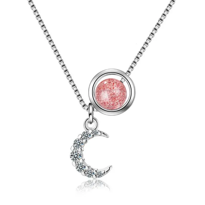 

New Arrival Female Korean Style Fashion Moon 925 Sterling Silver Jewelry Sweet Strawberry Crystal Sun Exquisite Necklaces H434
