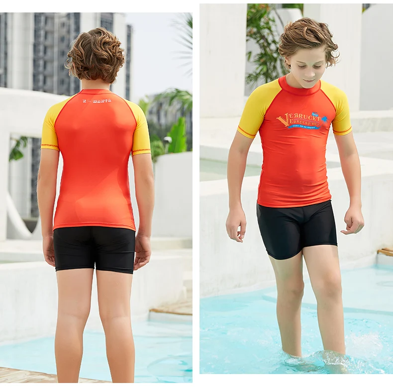 Kids Short Long Sleeve Rash Guard Sun UV Protected UPF50+ Boys Girls Surf Swim Shirt Lycra Basic Skin Athletic Tops(115-165cm