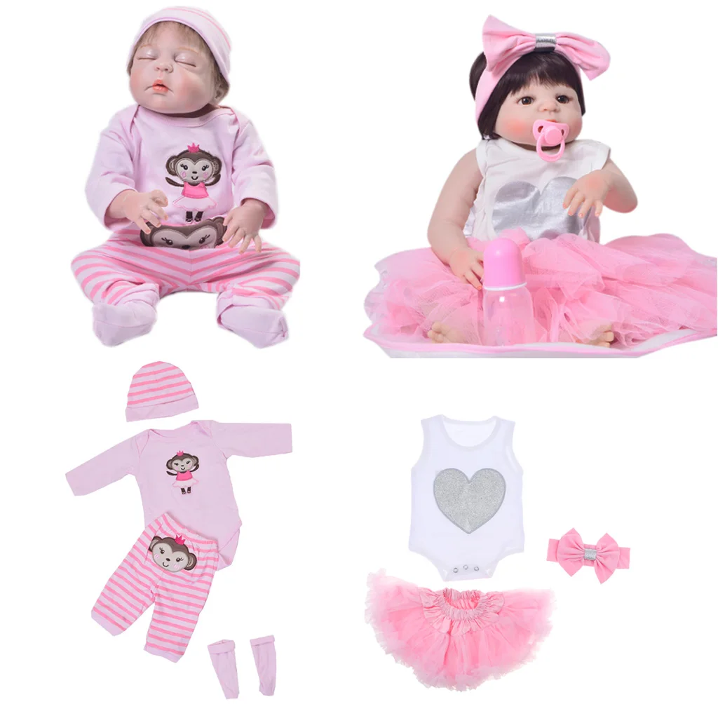 7pcs Newborn Baby Girl Doll Clothes Set Pink for 22 23inch Reborn Doll