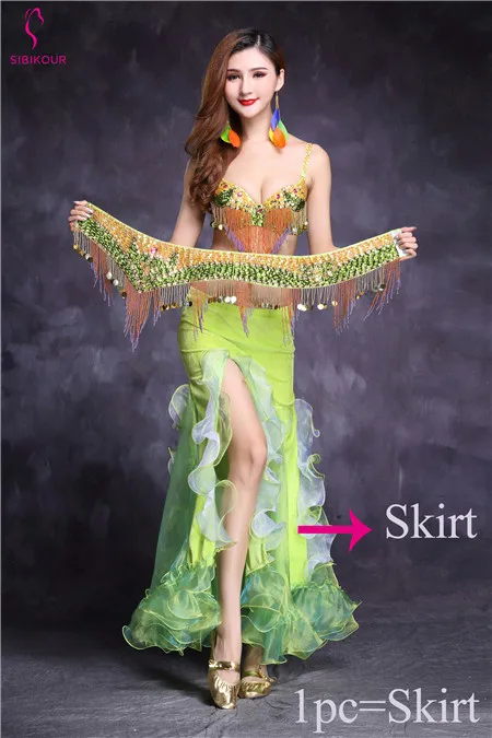 New Design Bellydance Costume For Women Belly Dancing Clothes Belly dance Skirt Oriental Bollywood Bra Belt Dress Set Adult - Цвет: Green 1pc