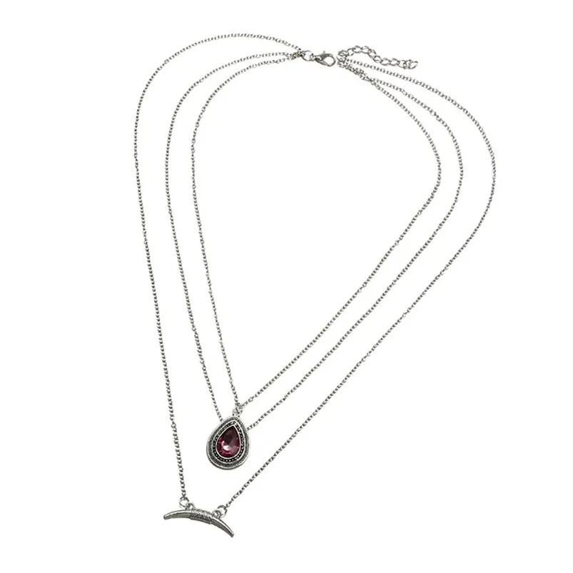 Fashion Trend Crescent Drop Gem Bohemian Style Multi-layer Necklace Choker Party Pendant Jewelry chain Necklace F13 (1)