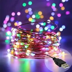 USB полосы 5 м 10 светодиодные светодио дный RGB медный провод праздничное освещение гирлянда Фея Рождество ёлки вечерние дома освещение