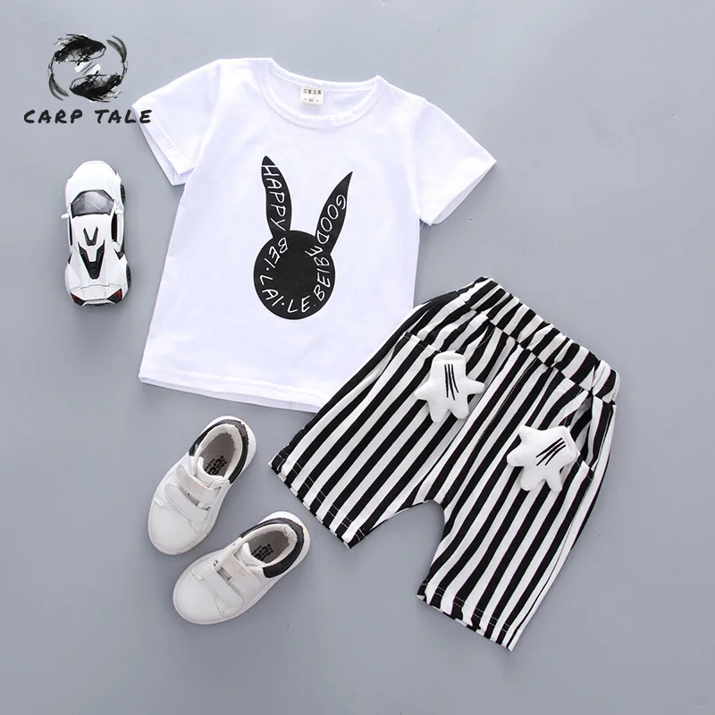 

2019 Summer cute rabbit short sleeve two-piece printing children's suit casual children's clothing short-sleeved shirt + shorts