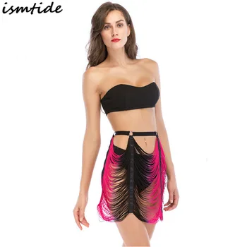 

Black Strapless Off Shoulder Crop Top Women Gradient Skirt Sets New Party Club Beach Wear Outfits Sexy Tassel Two Piece Sets