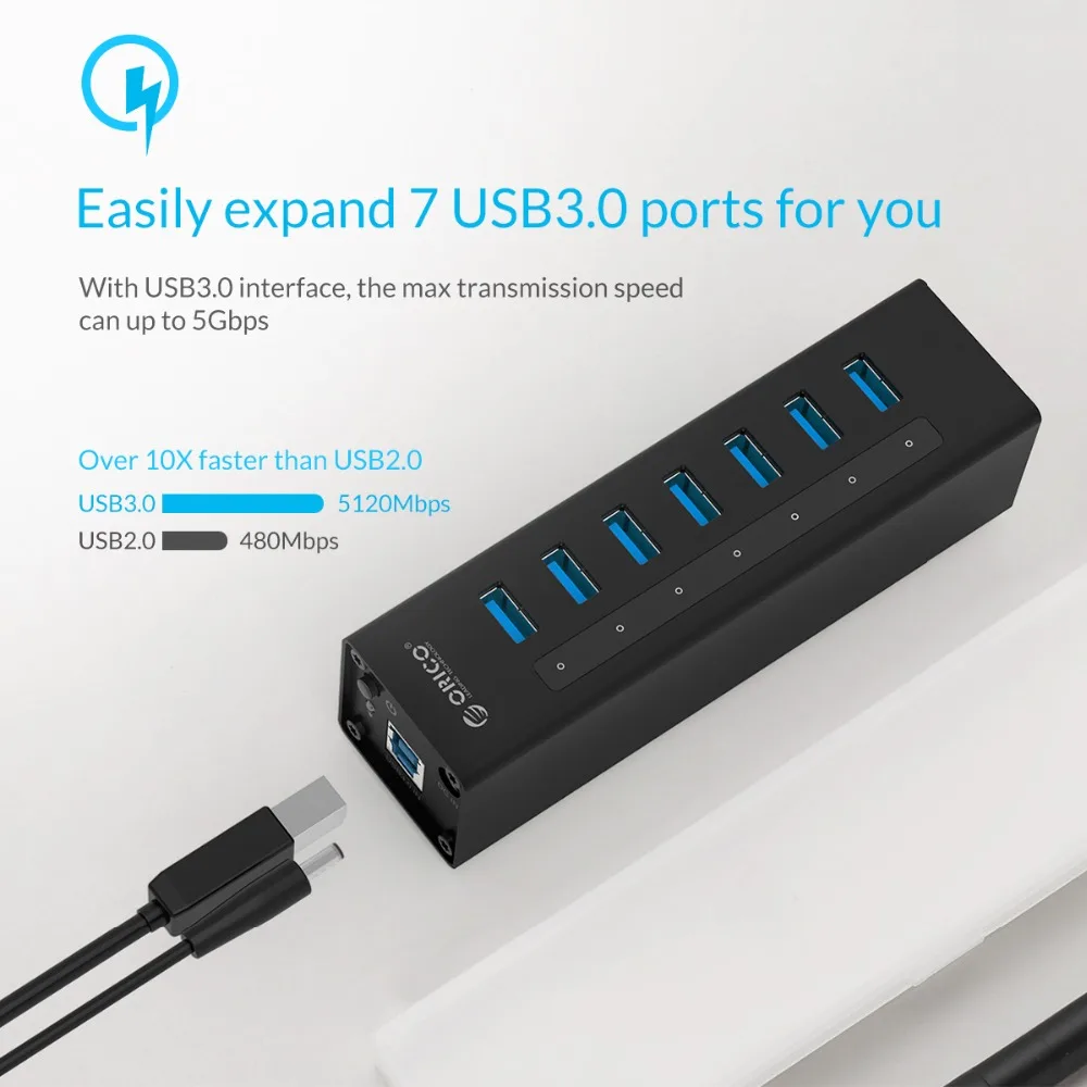 Концентратор USB 3,0 ORICO A3H7, 7 портов, BC1.2, зарядный концентратор из алюминиевого сплава с адаптером питания для macbook pro, usb-разветвитель