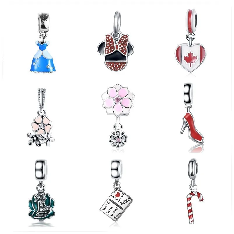 Прямая поставка 925 серебряные подвески эмаль кулон Бусины Fit Pandora браслет с