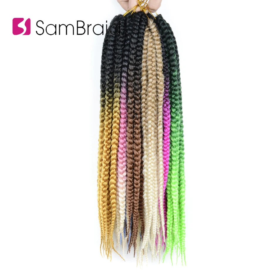 Sambraid Новый Ombre коробка косами вязаный крючком волос вязаный крючком косы 12strands/пакет вязаный крючком коробка косы синтетических волос