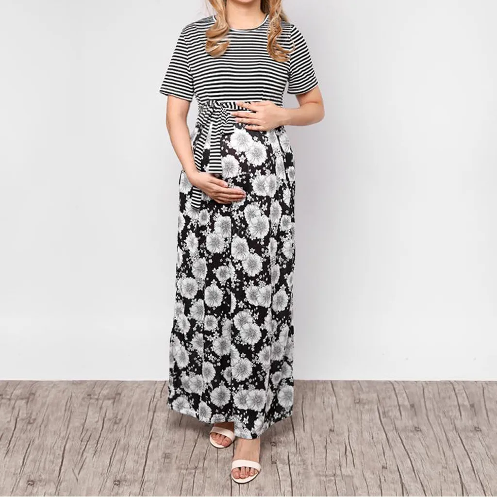 

2019 Hot sale Women's maternity dress Maternity Women Short sleeve Pregnant Maternity Dress Floral Print Sundress Sexy Beach