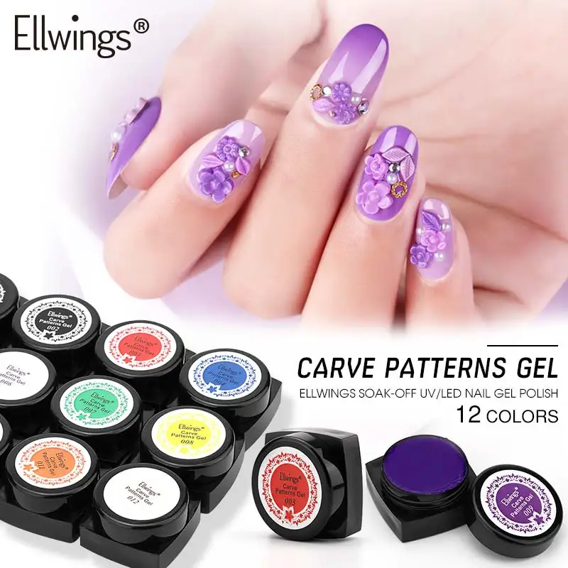 

Ellwings New 12 Colors Carved Patterns Gel Soak Off UV Gel Polish Semi-permanent DIY Manicure Nail Art UV Gel Polishes Varnishes