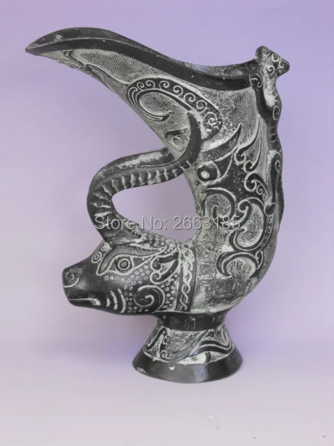 

Free shipping Chinese Antique Bronze Imitation Lucky Ox Head Cup Jue Mascot Living Room Home Decoration Craft