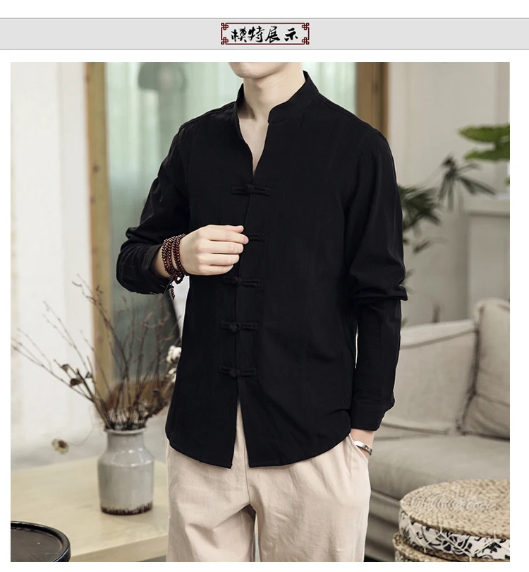 Sinicism Store Men Clothes Man Cotton Linen Casual White Shirts Long Sleeve Shirts Male Chinese Style Solid Shirts