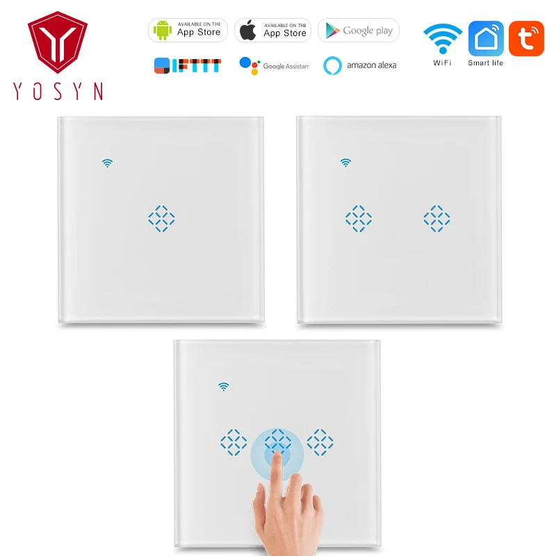 

YOSYN WiFi Smart Switch Wireless Wall Interruptor Control Switch 1-2-3 Gang Touch Switch Voice Control Google Assistant IFTTT