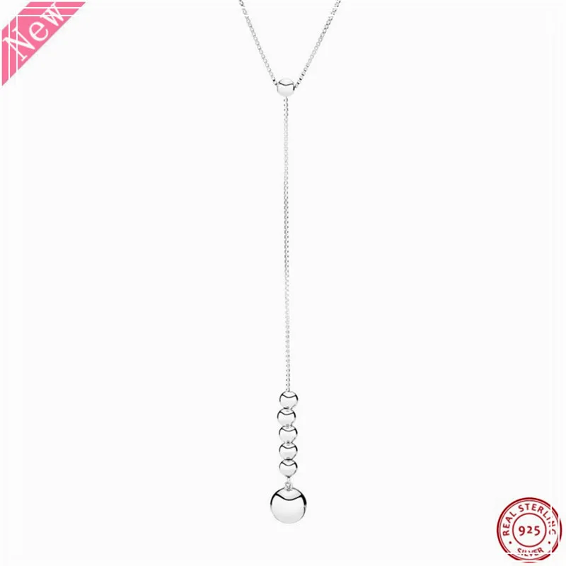

2018 NEW Adjustable Smooth String of Beads Y-shaped 70cm Long Necklaces for Women 925 Sterling Silver Jewelry Wholesale FLN084