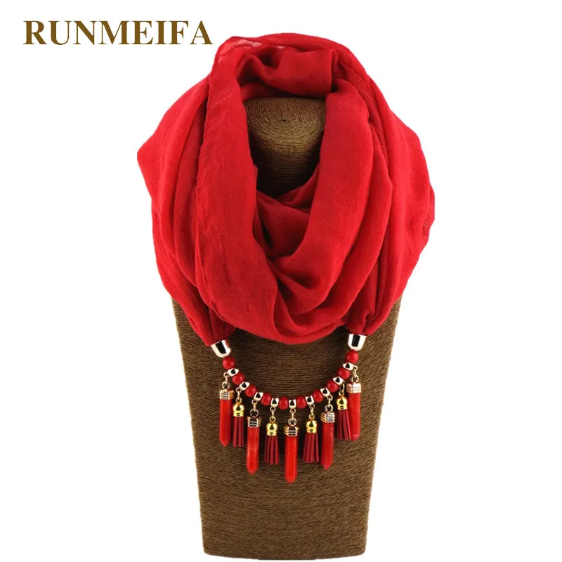 

RUNMEIFA Necklace Jewelry Scarf Solid Color Cotton/Hemp Charms Shawl Pendant Women Jewelry Columnar Pendant Free Shipping