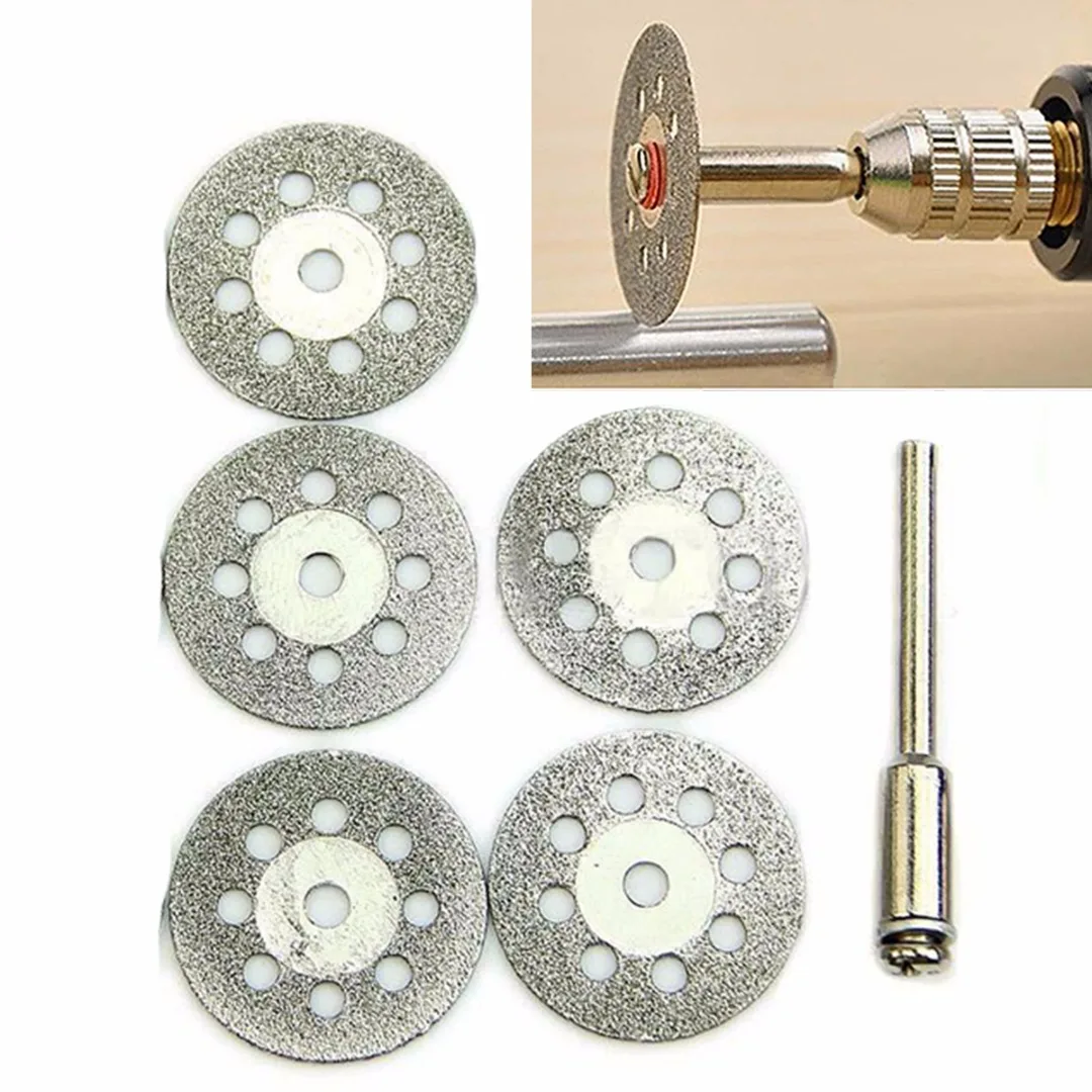 5pcs+1pcs  22mm Silver Diamond Cutting Disc Wheel Kit For Rotary Drill Tool Accessory