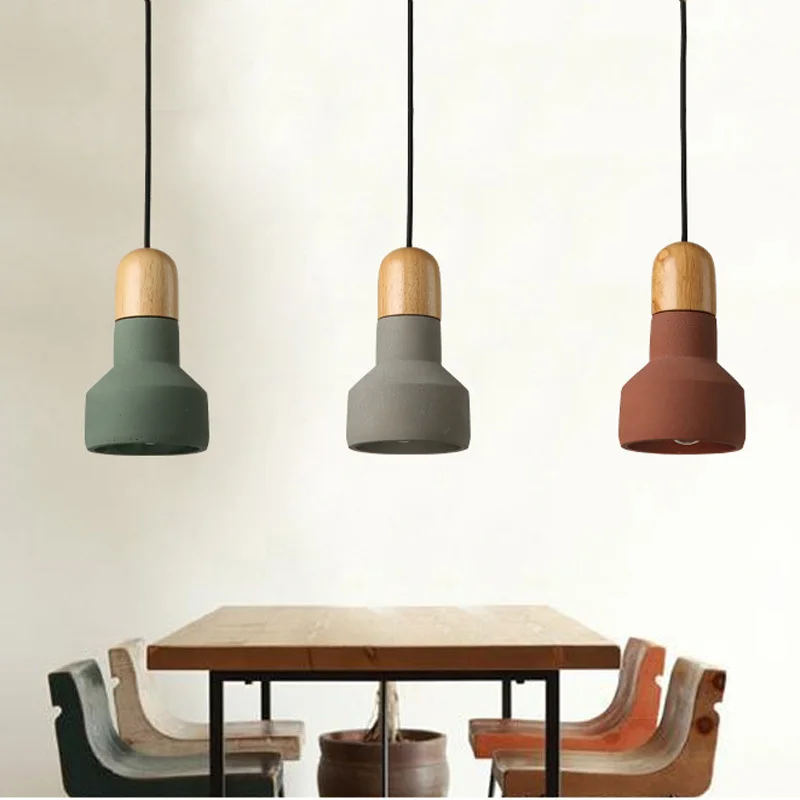 Personality Cement Pendant Light Solid Wood Contemporary Hanging Pendant Lamp Colorful Concret Green Blue Creative Home Lights  (13)